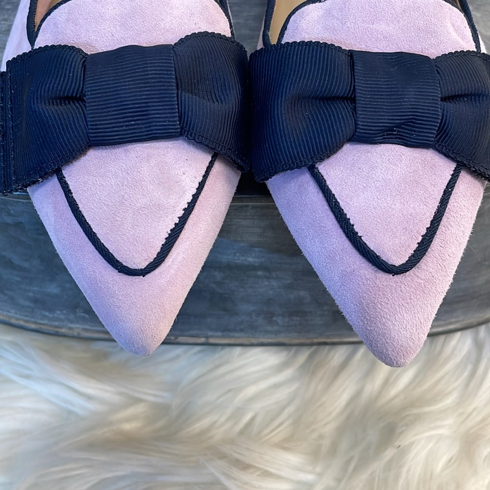#0166 - NWOT Ann Taylor Suede Lavender Pointed Ziggy Flats with Bow Detail-7 - Picture 7 of 10